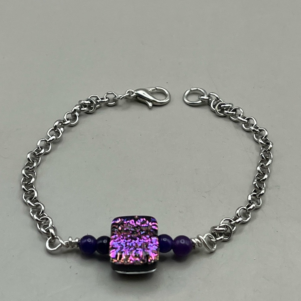 Purple and Silver Chain Bracelet